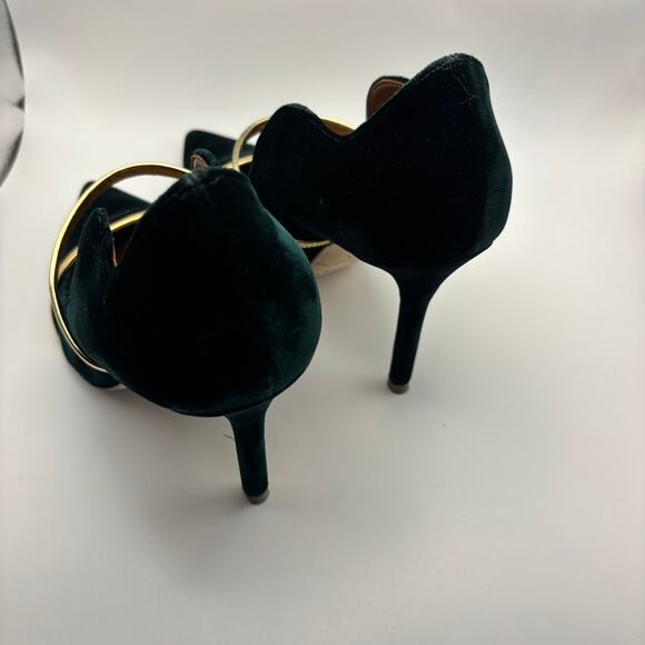 Malone Souliers Green Velvet Heels Gold Bands Pointed Toe Stiletttos 38.5 8-8.5 - Picture 5 of 7